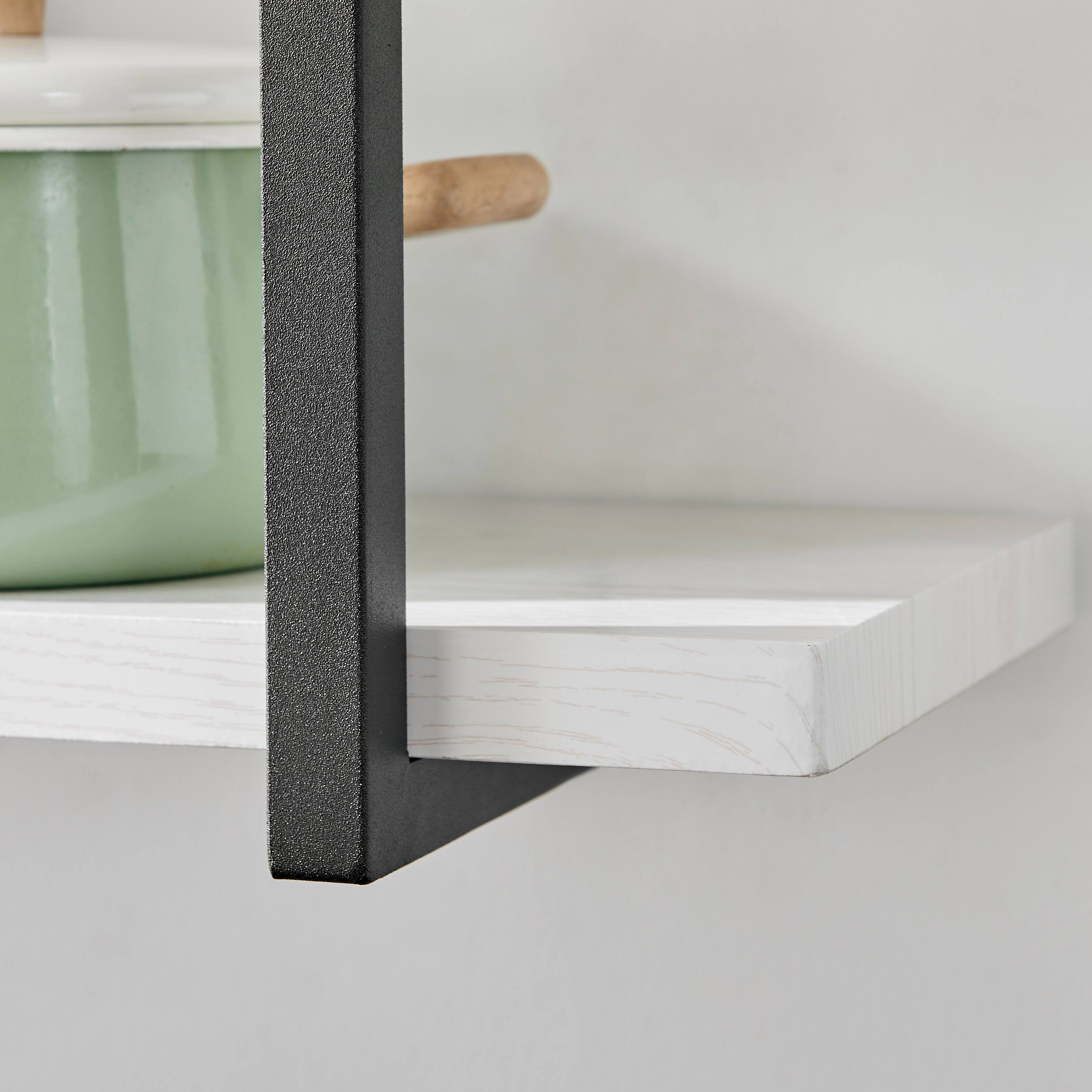 Alt View 7. Danya B - Modern 3-Tier Bracket Wall Shelves in Black Metal and White Birch Finish - White Birch.