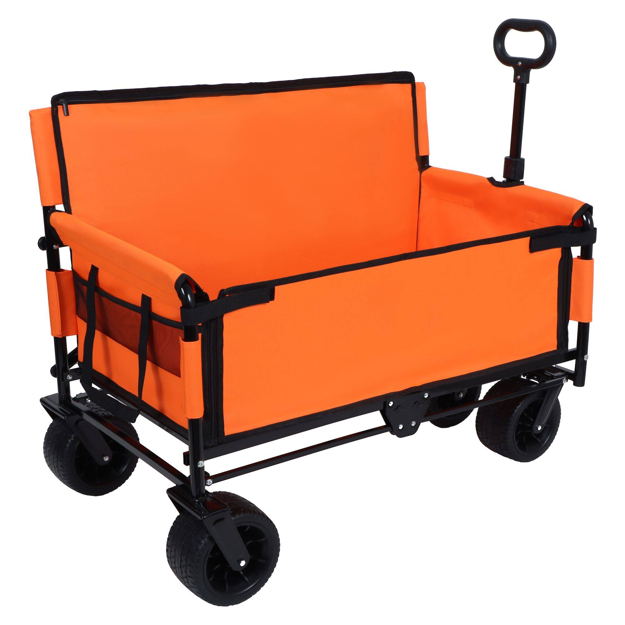 Angle. Loheer - Loheer 3-in-1 Folding Wagon Cart with Seat, Heavy Duty Utility Wagon 500lbs Capacity All Terrain Beach Cart, Orange.