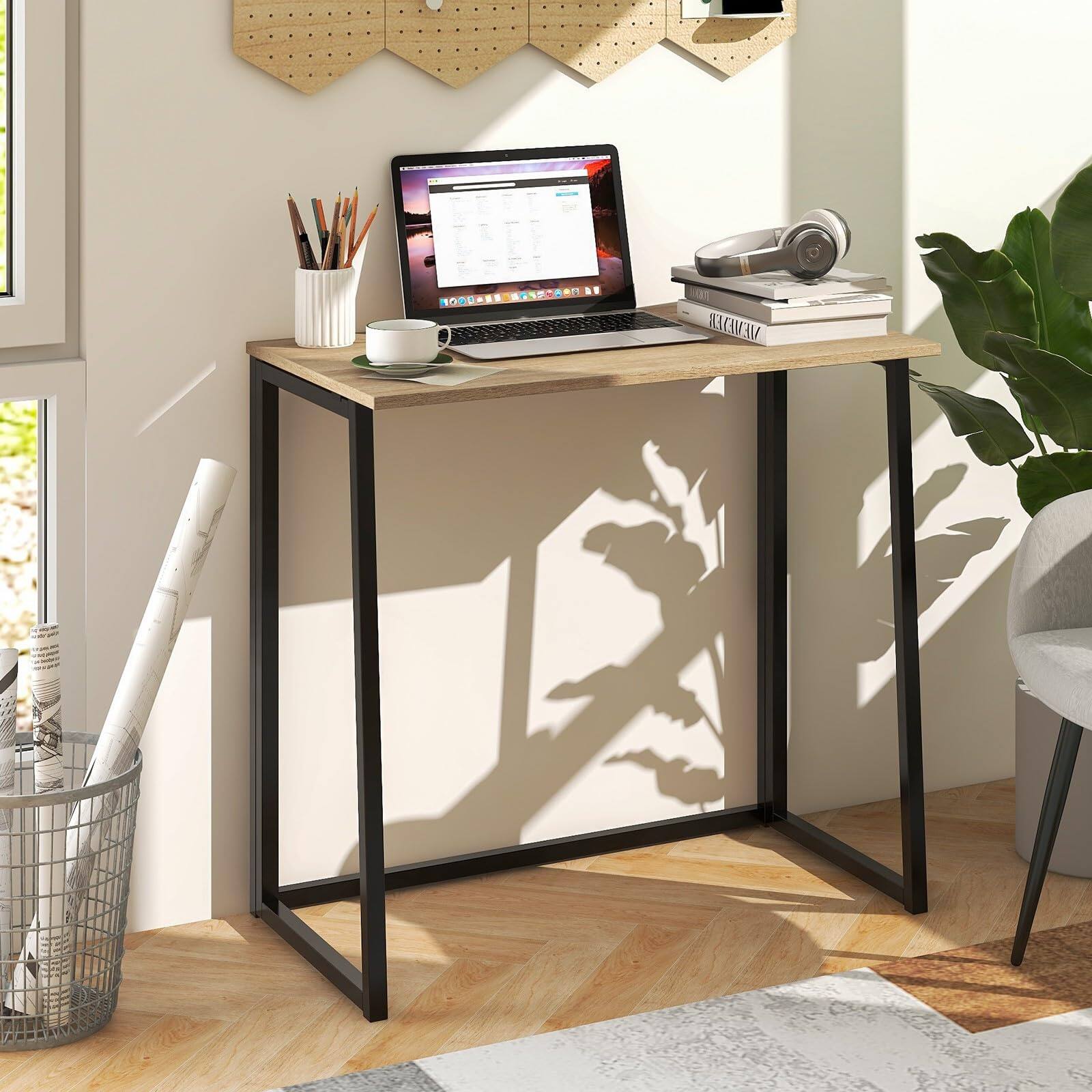 Alt View 1. Ecooso - 31" Folding Computer Desk, Space-Saving Home Office Workstation, Easy Setup - Natural.