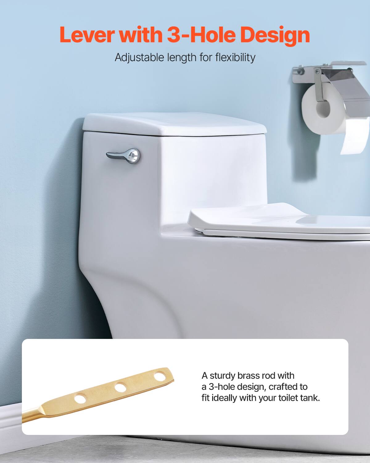 Lever with 3-Hole Design  
Adjustable length for flexibility  

A sturdy brass rod with a 3-hole design, crafted to fit ideally with your toilet tank.