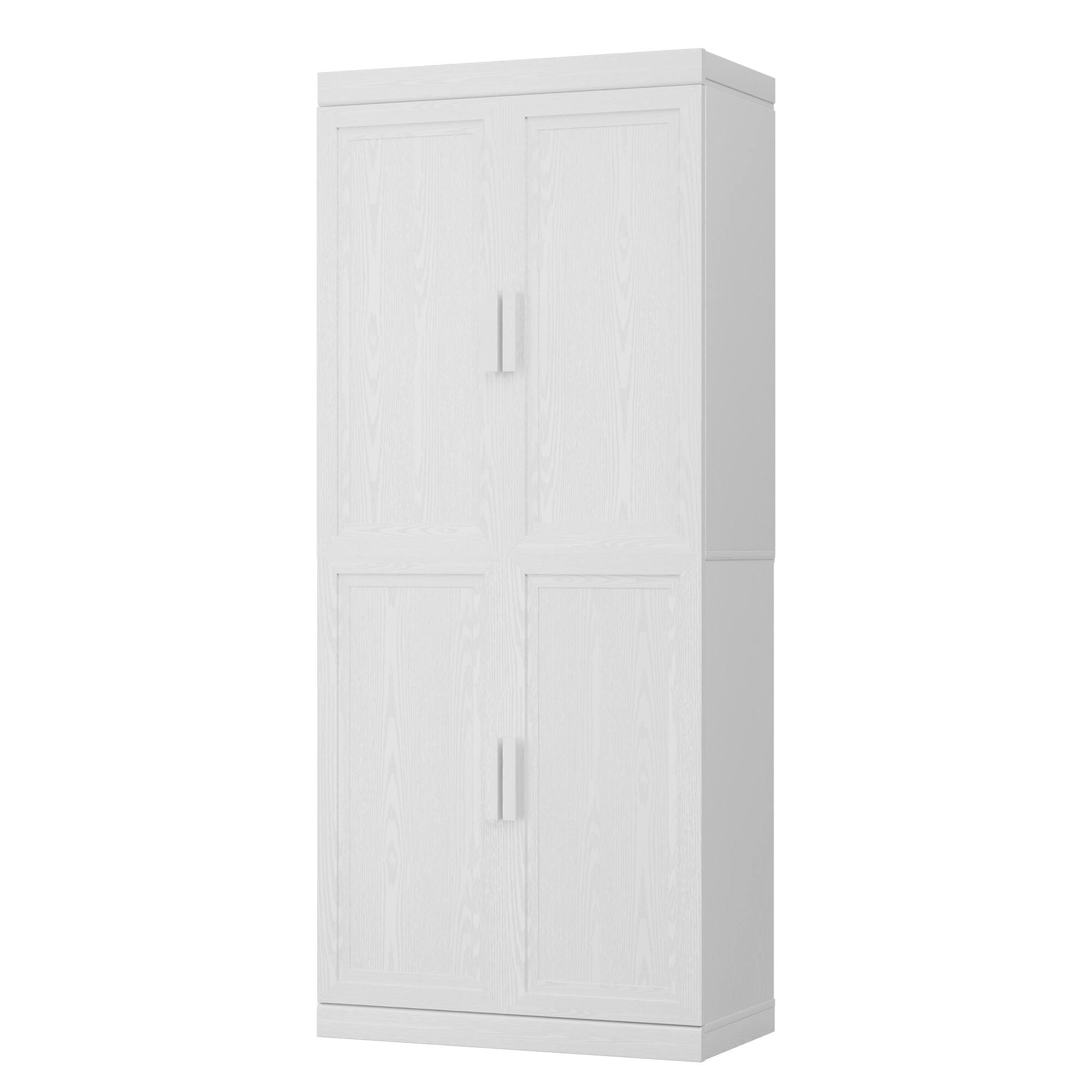 Angle. PexFix - 72" Kitchen Pantry Cabinet, Oak Freestanding Storage Cabinet with Doors and Adjustable Shelves for Dining Room - White.