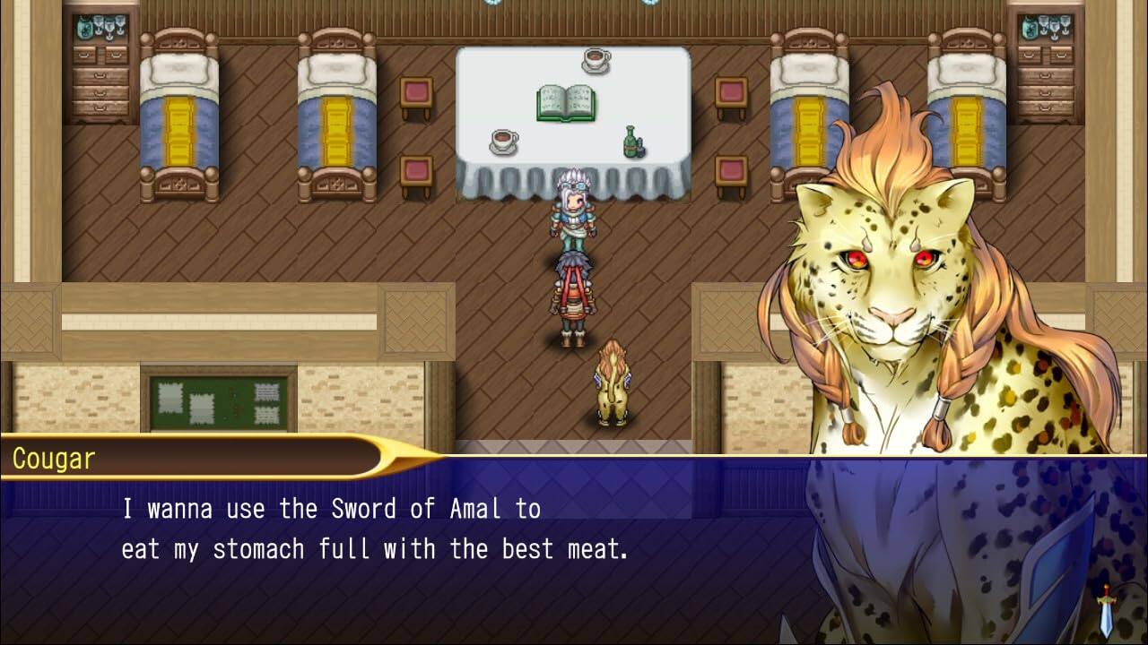 Cougar: I wanna use the Sword of Amal to eat my stomach full with the best meat.