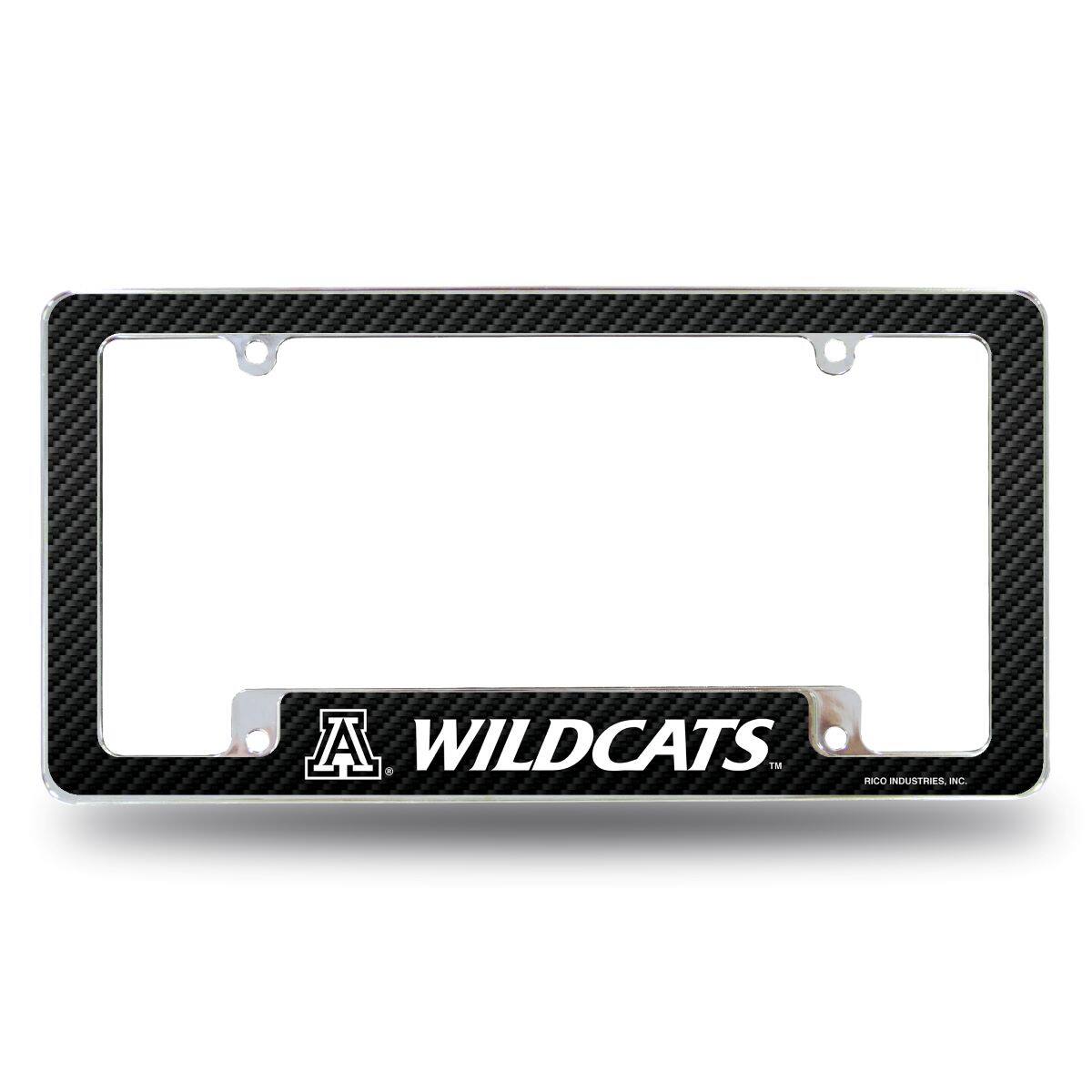 Arizona Wildcats Chrome Metal License Plate Frame with Carbon Fiber Design