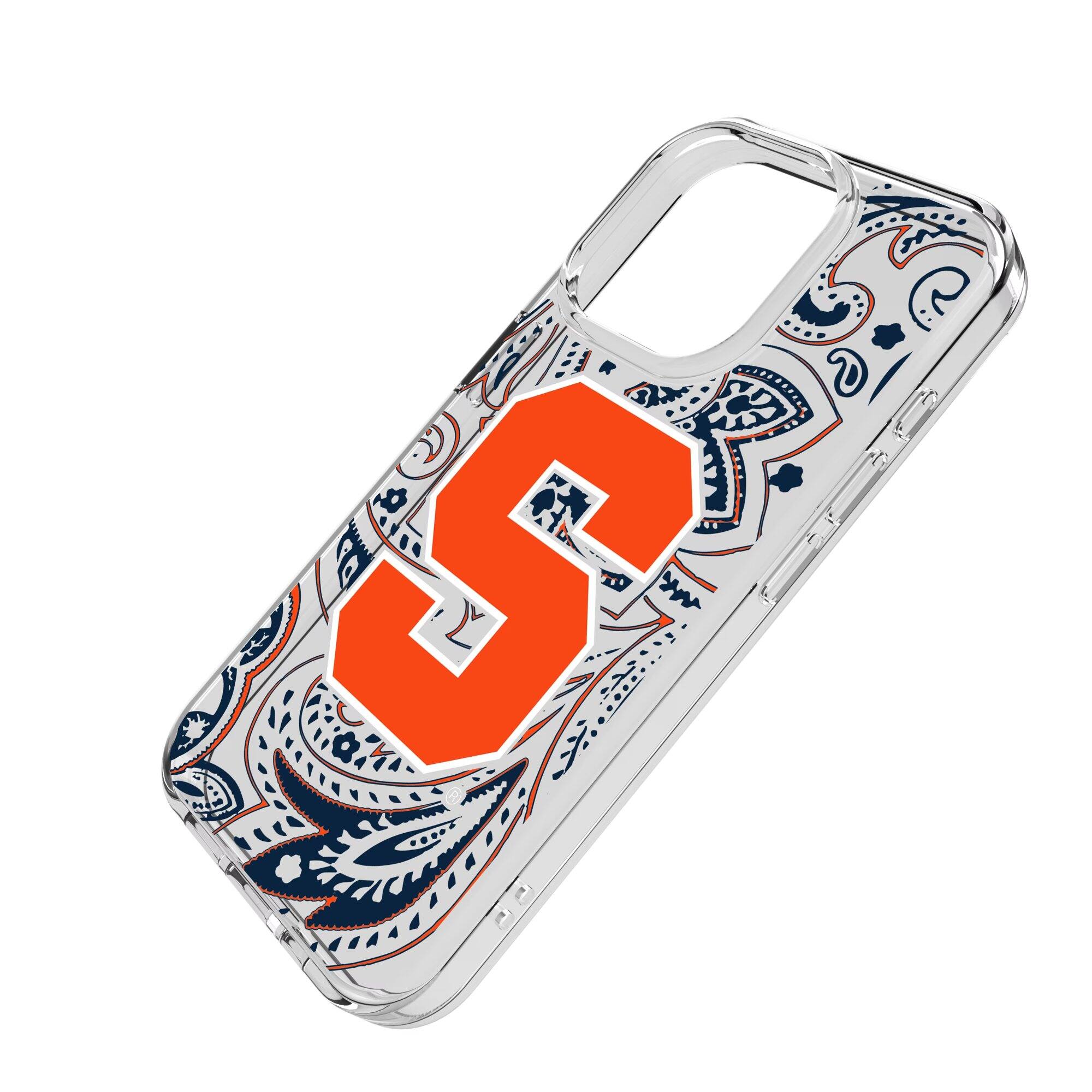 Alt View 1. Keyscaper - Syracuse Orange iPhone Paisley Design Clear Case - 14 Pro - Multicolor.