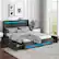 Back. Costway - Queen Size Bed Frame with LED Lights & Charging Station Upholstered Platform Bed - Gray.