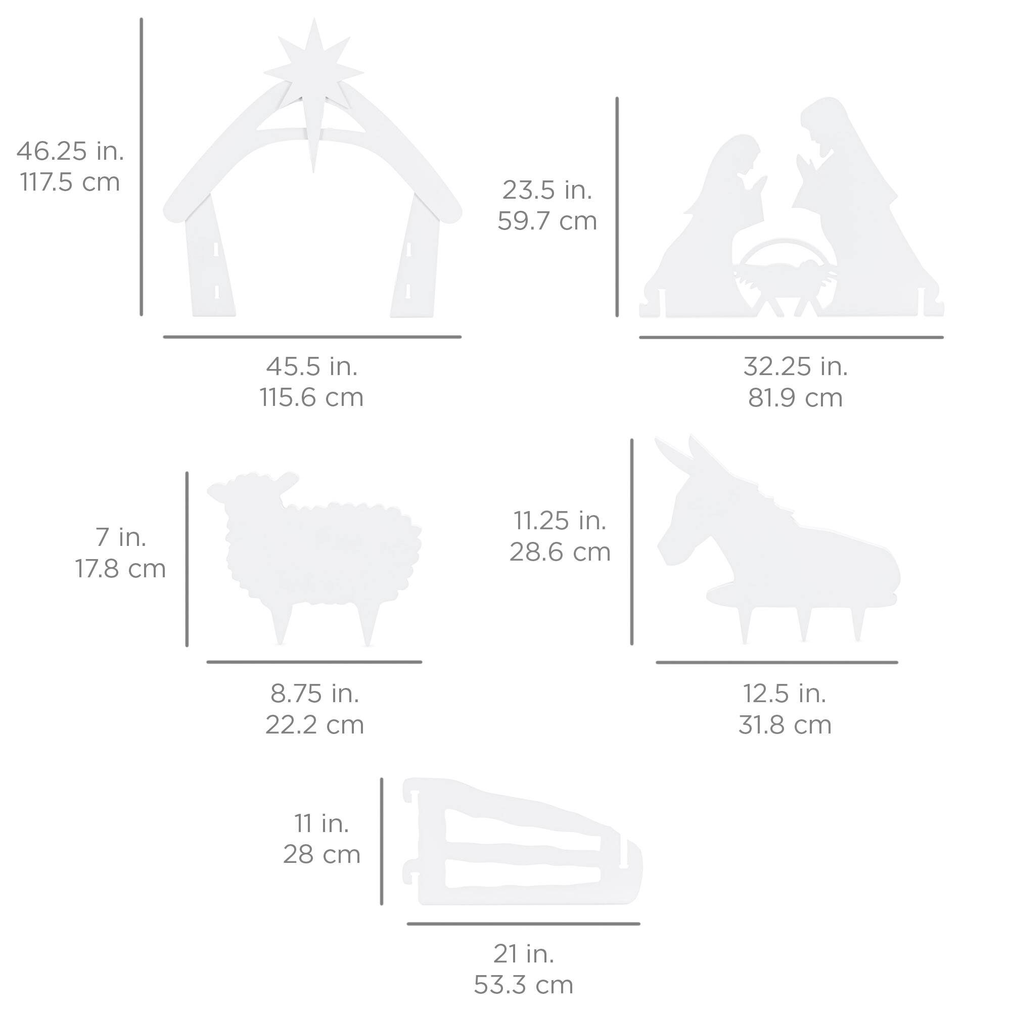 - 46.25 in. 117.5 cm
- 45.5 in. 115.6 cm
- 23.5 in. 59.7 cm
- 32.25 in. 81.9 cm
- 7 in. 17.8 cm
- 8.75 in. 22.2 cm
- 11.25 in. 28.6 cm
- 12.5 in. 31.8 cm
- 11 in. 28 cm
- 21 in. 53.3 cm