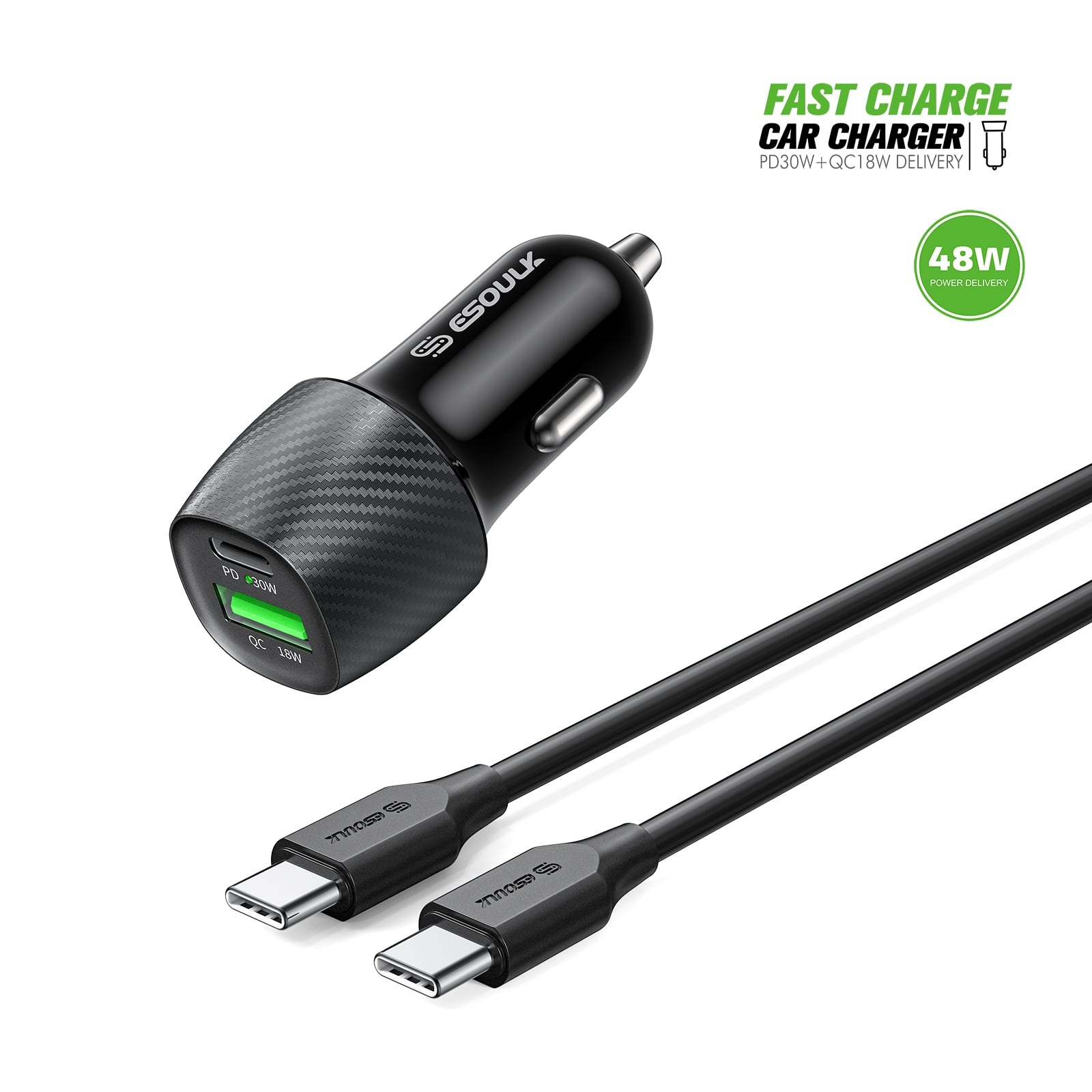FAST CHARGE CAR CHARGER PD30W + QC18W DELIVERY | 48W POWER DELIVERY
