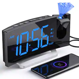 Dazzed Corner - Digital Clock,Projection Alarm Clock with FM Radio - Black