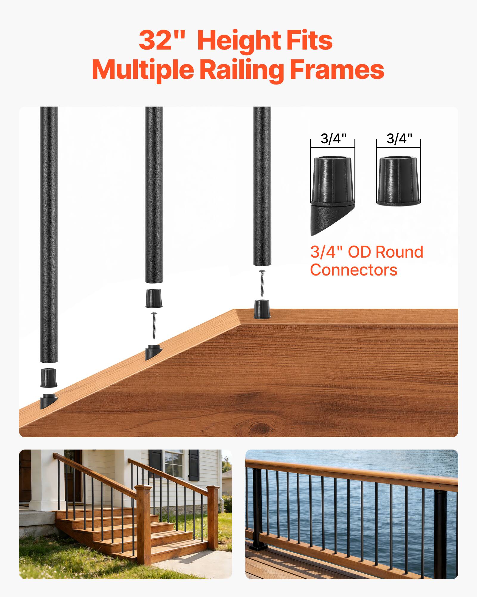 32" Height Fits Multiple Railing Frames

3/4" OD Round Connectors