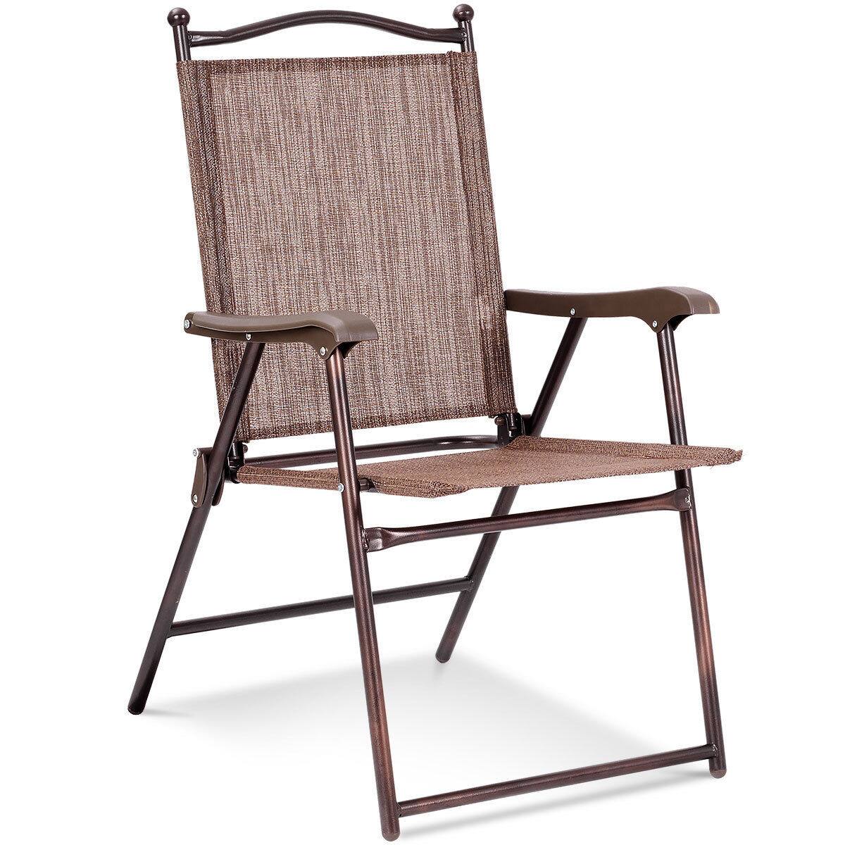 Alt View 3. Gymax - Gymax Set of 2 Folding Patio Furniture Sling Back Chairs Outdoors brown - brown.