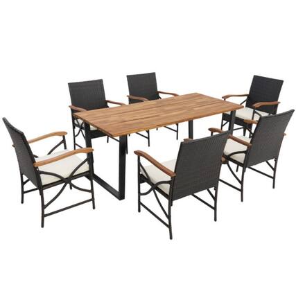Front. Mondawe - 7 Pieces Rattan Patio Dining Set with Umbrella Hole - Mix Brown.
