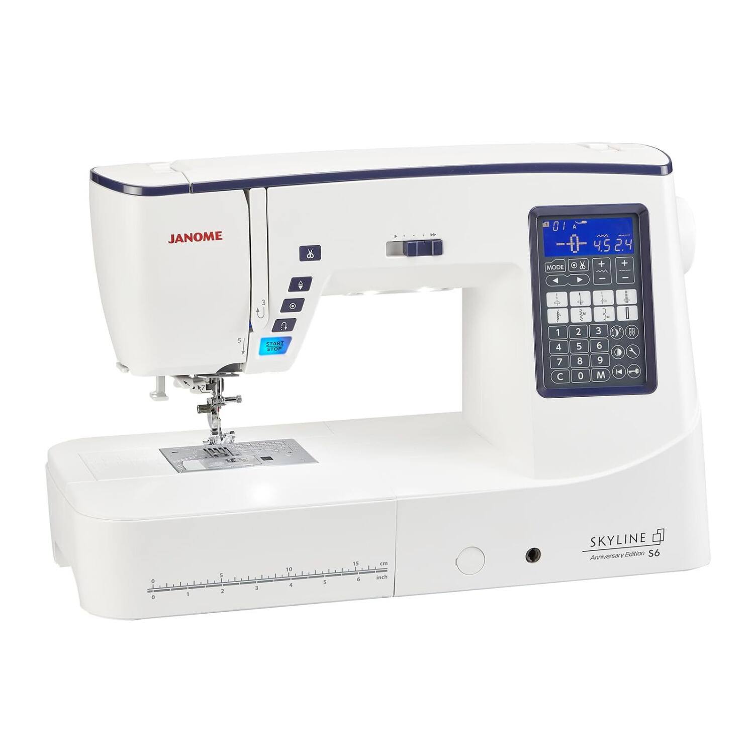 JANOME

A 01
MODE
+
+
-
START STOP
1 4 7 
2 5 8 0
3 6 9 M
y 0 K
"
0 0
1
1 I
I
10 4
i
5 6
cm inch

SKYLINE Anniversary Edition S6