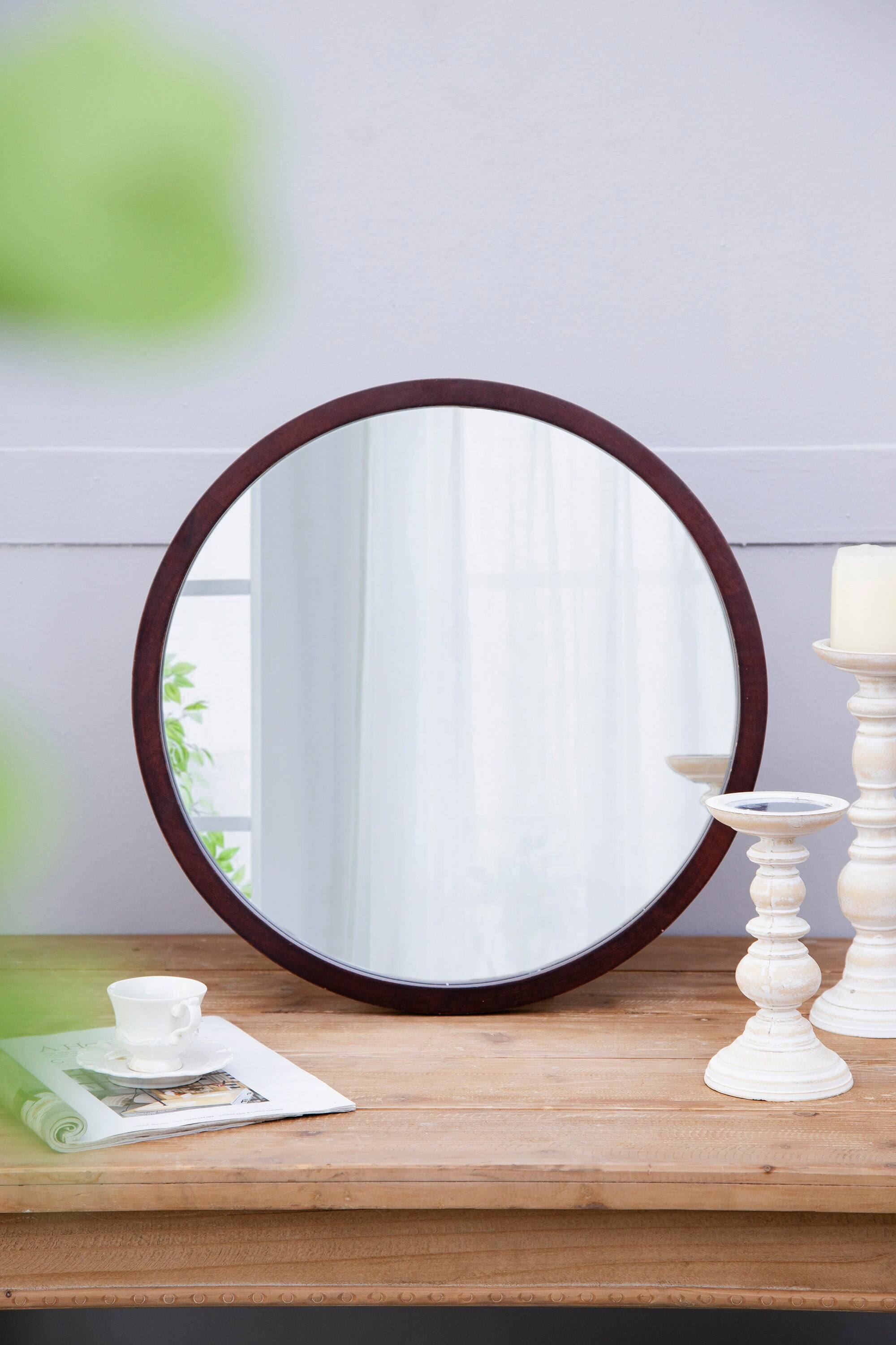 Alt View 1. BreeBe - 20' x 20' Circle Wall Mirror with Wooden Frame and Walnut Finish,Wall Mirror for Living Room Dining Room - Brown.