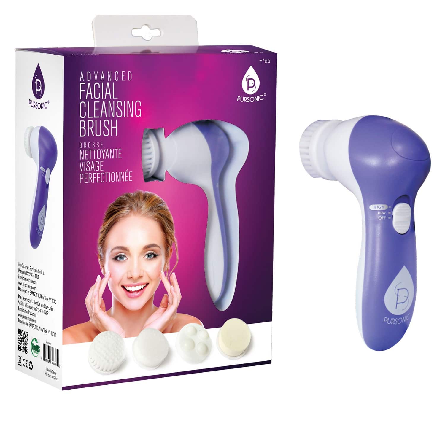 PURSONIC ADVANCED FACIAL CLEANSING BRUSH BROSSE NETTOYANTE VISAGE PERFECTIONNEE PURSONIC HIGH LOW OFF