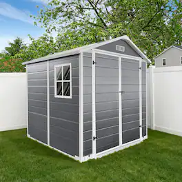 Anysun - 6x6ft Plastic Outdoor Storage Shed with Floor & Lockable Door, Waterproof Garden Tool Shed for Backyard or Lawn - Gray
