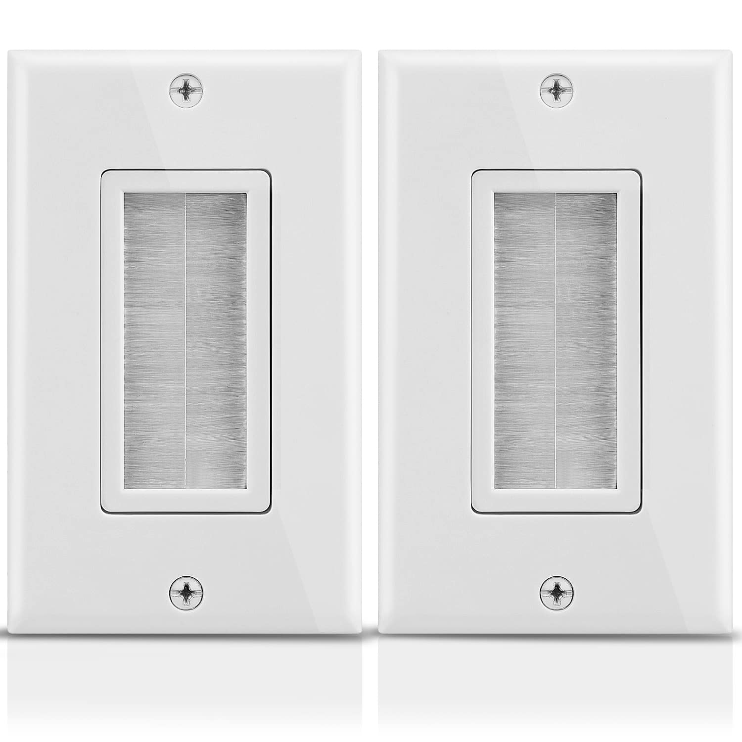 Front. Fosmon - 1 Gang Brush Wall Plate 2 Pack, Ethernet Wall Plate Cover, Cable Pass Through Wall Plate for Speaker Coaxial HDMI Cable - White.