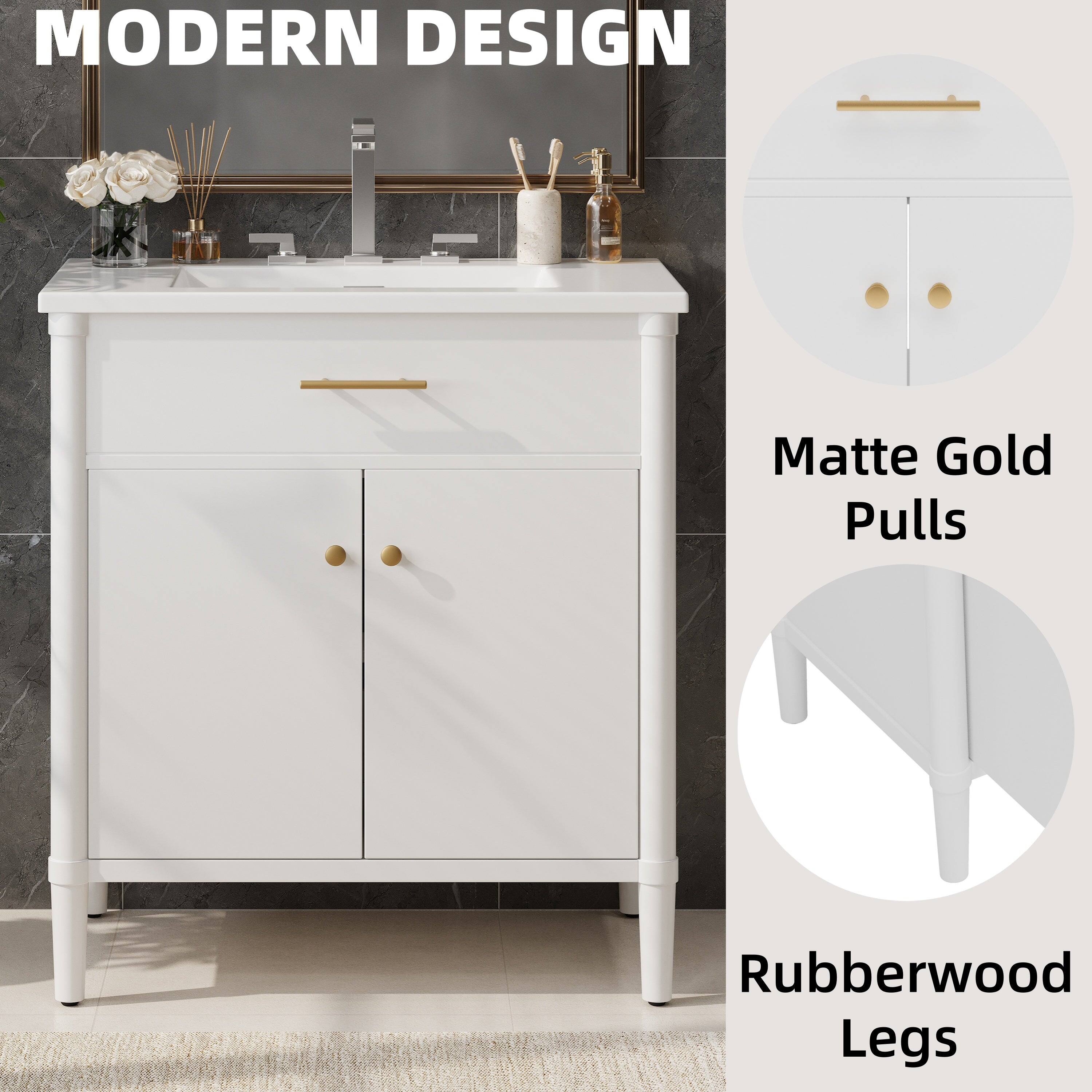 MODERN DESIGN

Matte Gold Pulls

Rubberwood Legs