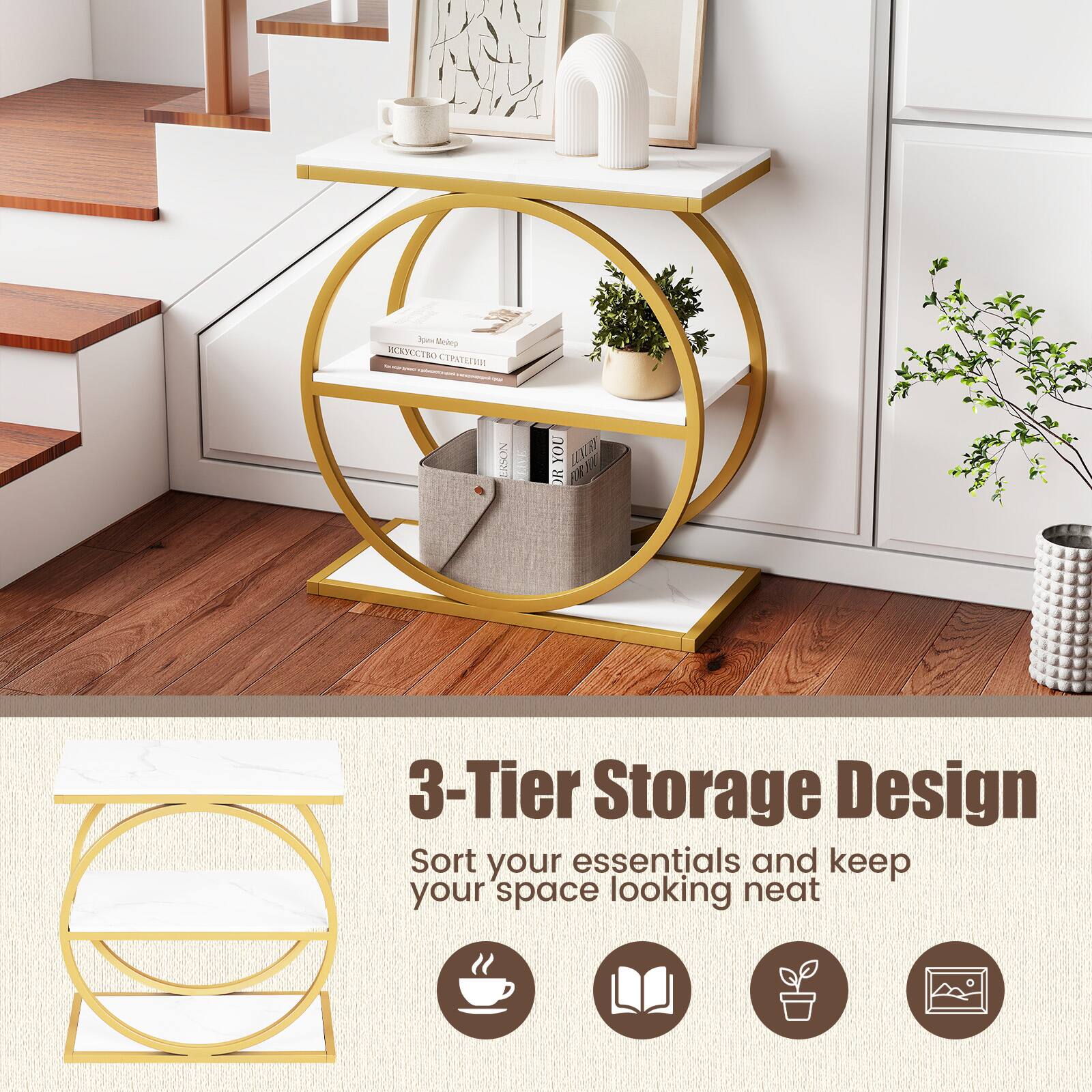 3-Tier Storage Design  
Sort your essentials and keep your space looking neat