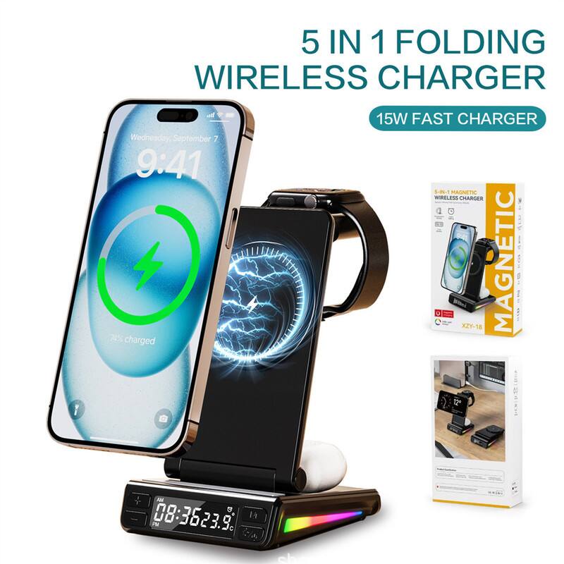 5 IN 1 FOLDING WIRELESS CHARGER  
15W FAST CHARGER  

Wednesday, September 7  
9:41  
74% charged  

5-0-1 MAGNETIC WIRELESS CHARGER  
XZY-18  

MAGNETIC  
5-IN-1 MAGNETIC WIRELESS CHARGER  
XZY-18  

08:36  
23.9°C