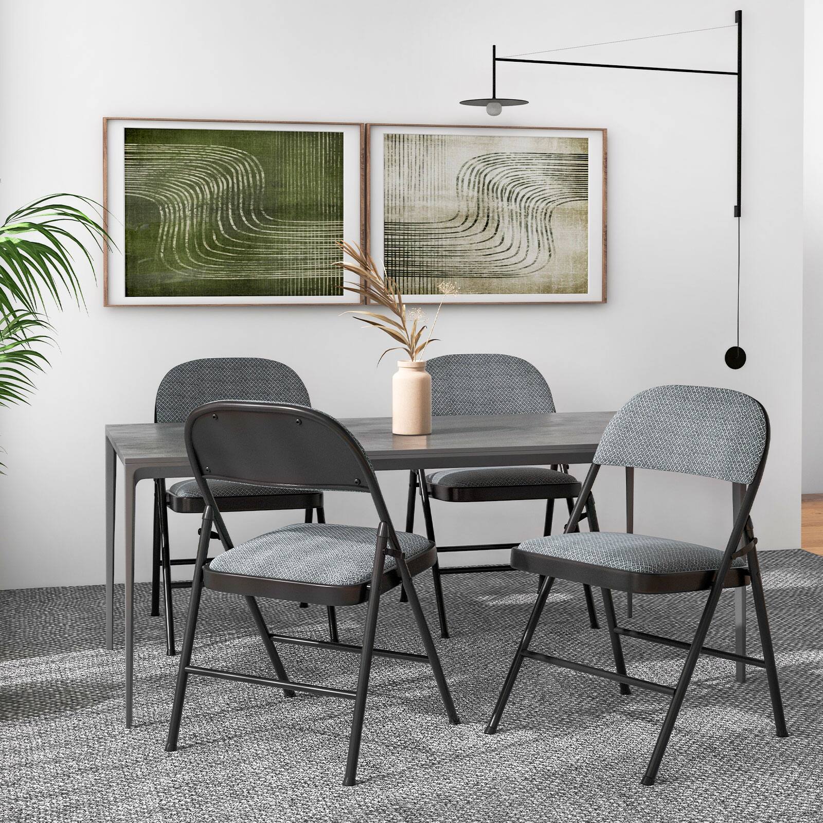 Alt View 1. Gymax - Gymax Set of 6 Folding Chairs Fabric Upholstered Padded Seat Metal Frame Home Office - Black.