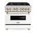 Front. ZLINE - Autograph 36" Legacy Dual Fuel Range w/ 6 Burners & White & Gold Accents (RAZ-WM-36-G) - Stainless steel.