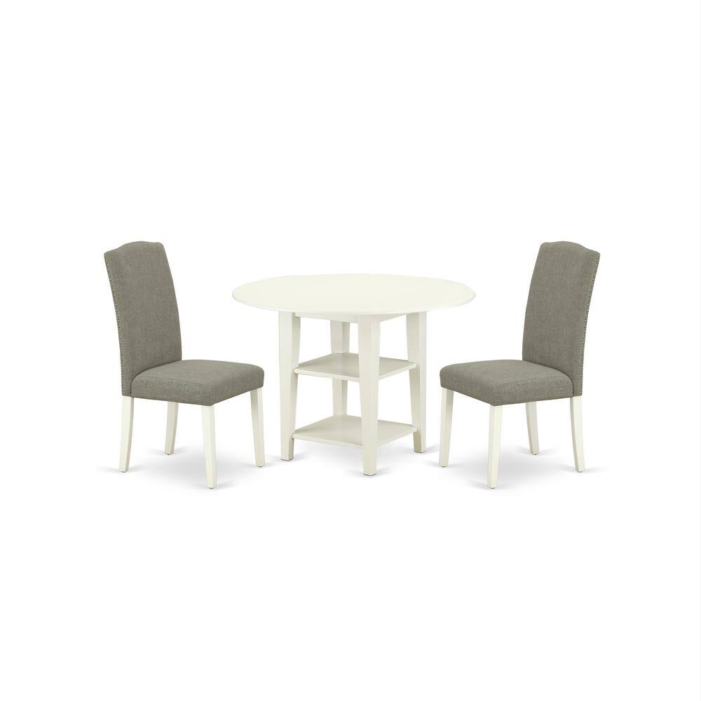 Back. East West Furniture - Dining Room Set Linen White - Brown.