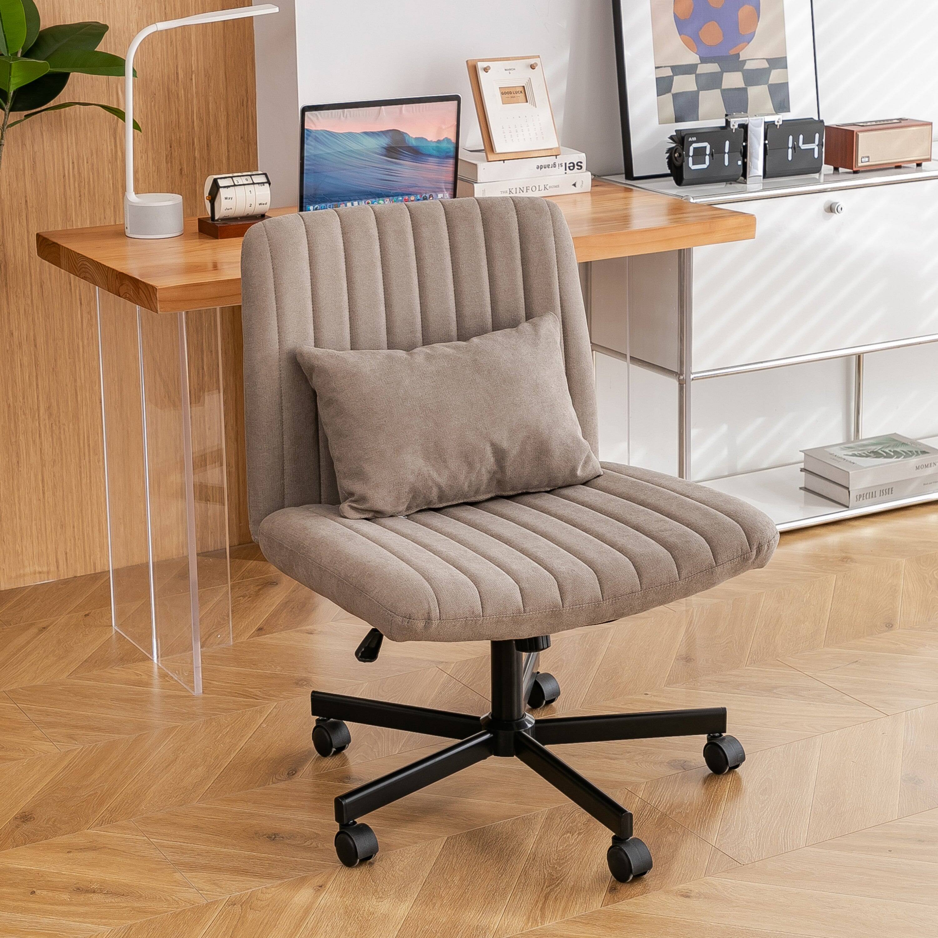 Boyel Living - Modern Linen Criss Cross Office Chair with Adjustable Height and Ergonomic Support - khaki - Thumbnail 5