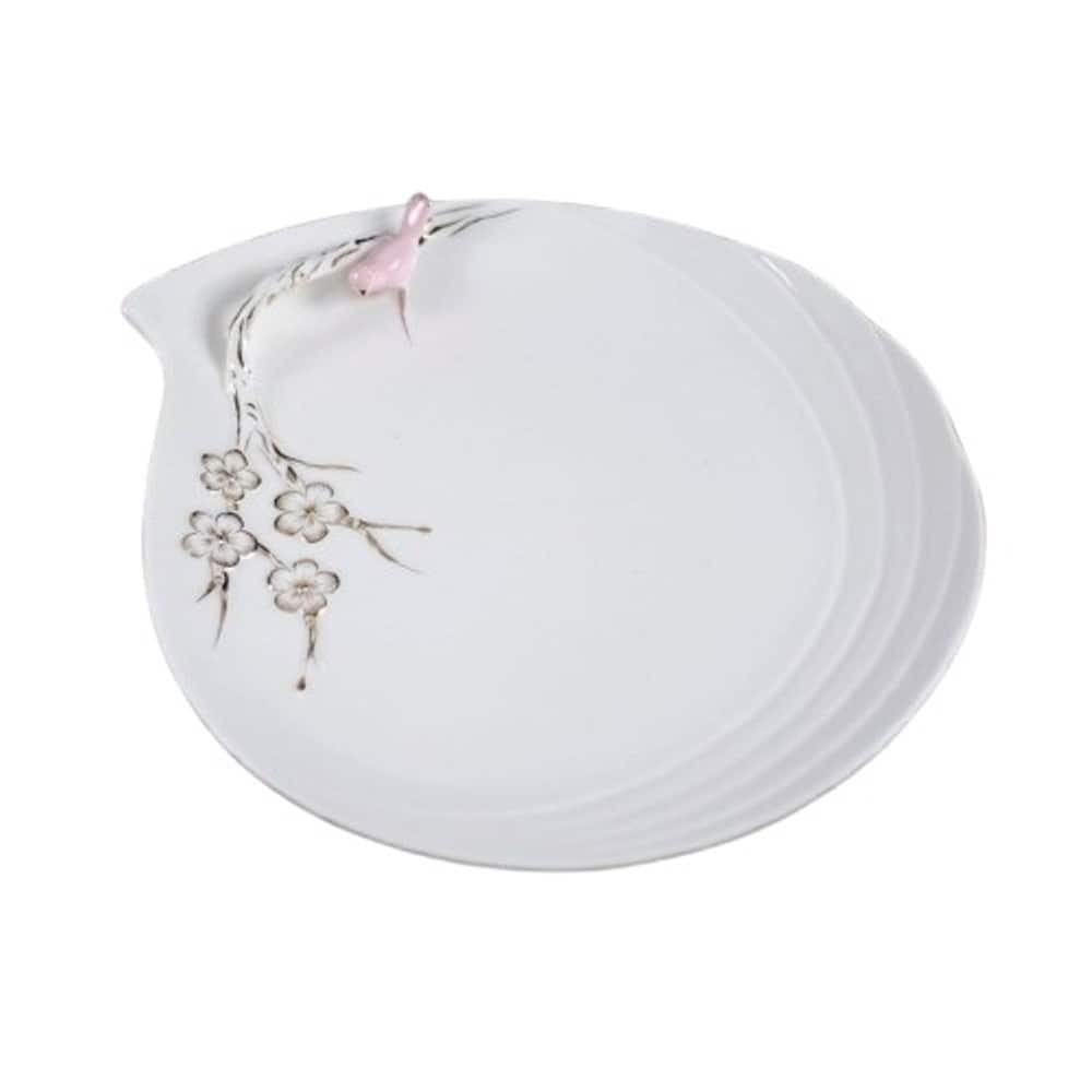 "Jiallo - 9.5"" Ceramic Plate with Bird and Gold Flowers - Pink" price history on PriceWatchPro
