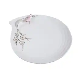 Jiallo - 9.5" Ceramic Plate with Bird and Gold Flowers - Pink