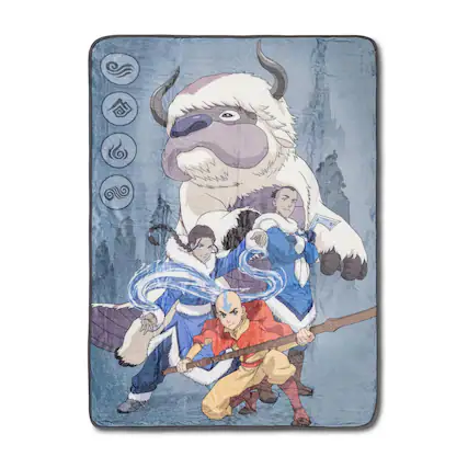 Front. Silver Buffalo - Avatar: The Last Airbender Group Fleece Throw Blanket | 45 x 60 Inches - Blue.