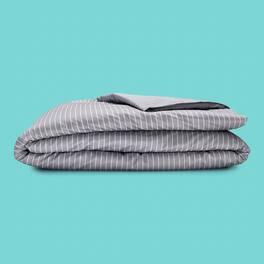 Sleepgram - Supima 400 Thread Count Cotton Duvet Cover and Travel Bag, Queen, Grey - GreyStripes