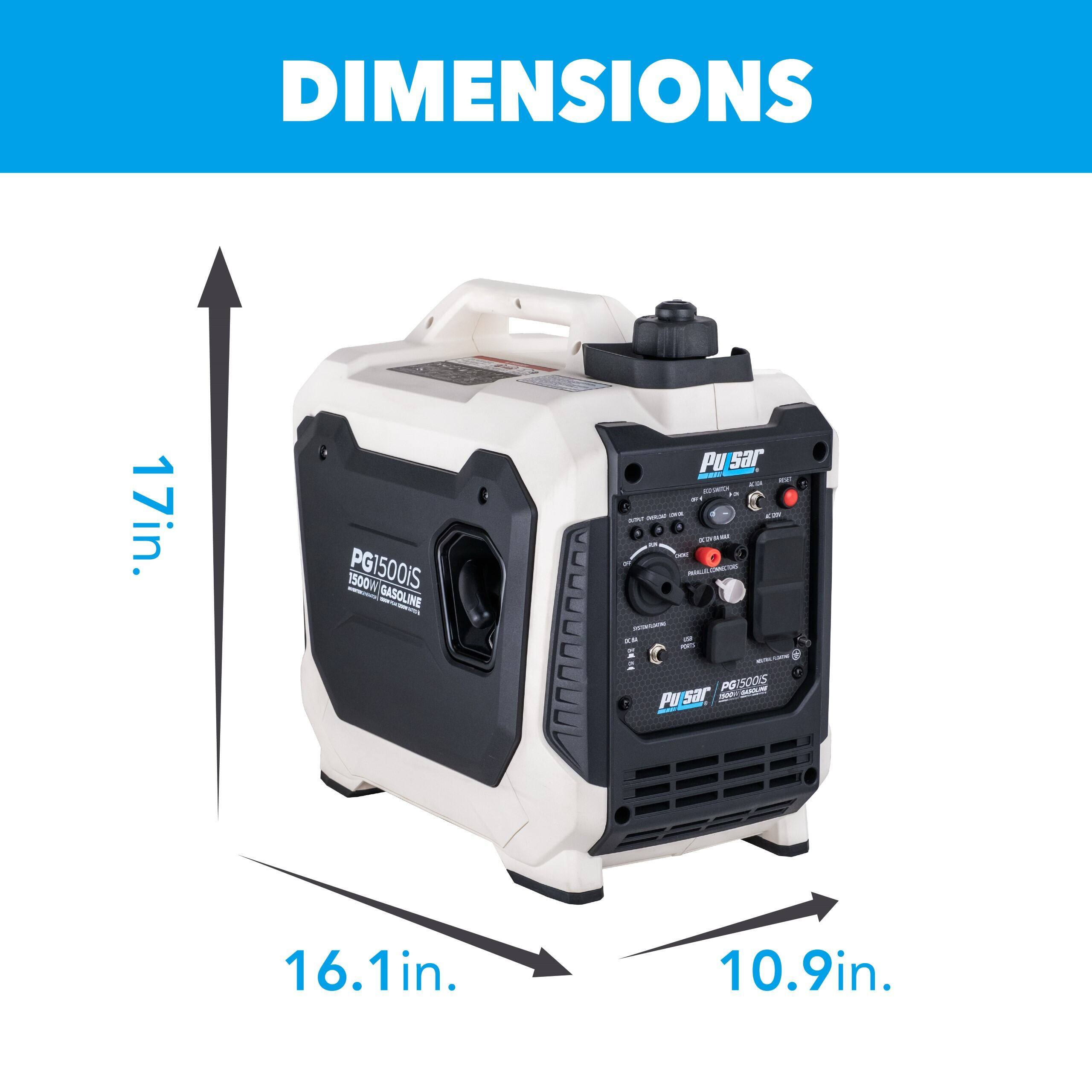 DIMENSIONS  
17in. x 16.1in. x 10.9in.  

PG1500iS GASOLINE  
PG 5005