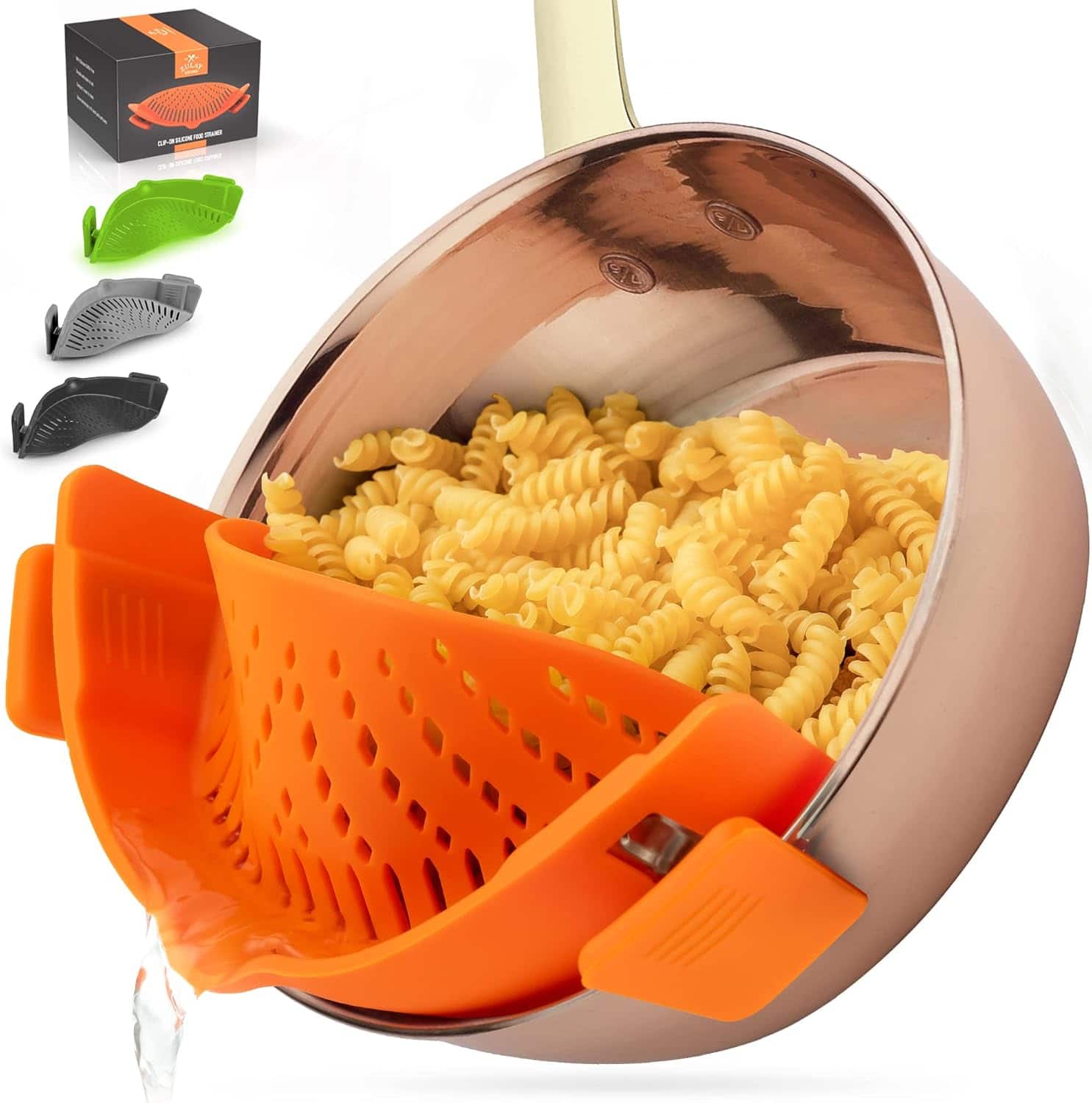 Zulay Kitchen - Silicone Pot Strainer - Adjustable Snap On Strainer For Most Pans & Pots - Orange - Thumbnail 3