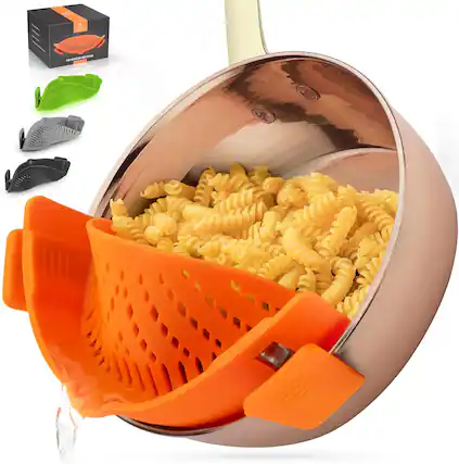 Front. Zulay Kitchen - Zulay Kitchen Silicone Pot Strainer - Adjustable Snap On Strainer For Most Pans & Pots - Orange.