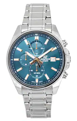 Casio - Edifice Analog Standard Chronograph Stainless Steel Turquoise Dial Quartz EFV-610DE-2A 100M Men's Watch - Silver