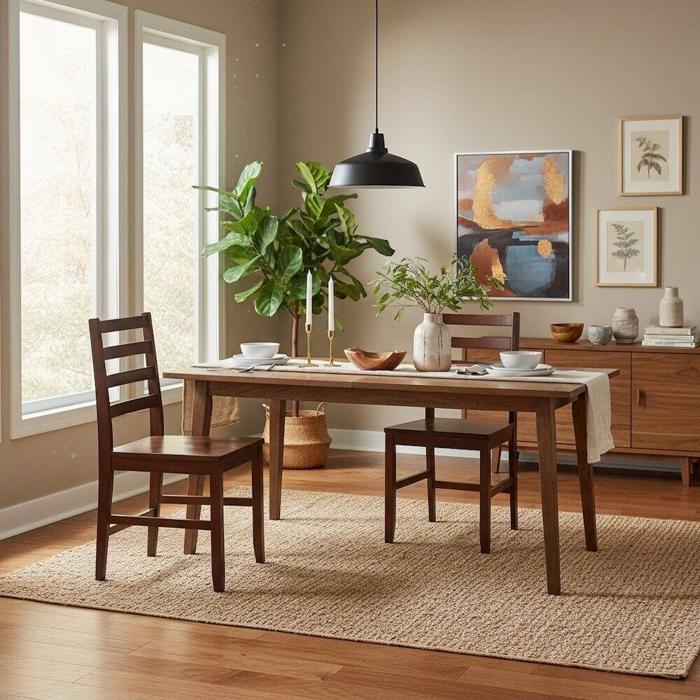 Alt View 3. FurniFact - 2-Pc Solid Wood Ladder Back Chairs - Walnut.
