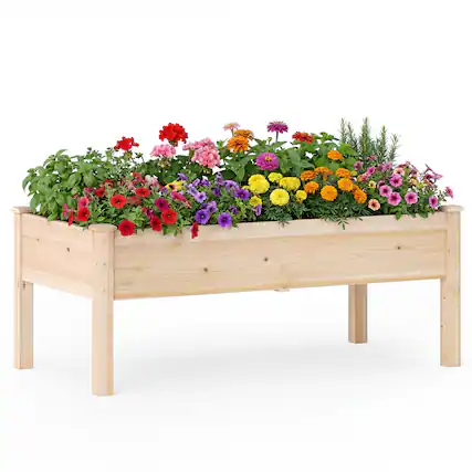 Front. Gymax - Gymax 48'' x 24'' x 19'' Wooden Raised Garden Bed w/Legs for Vegetables Flowers Herbs - Yellow.