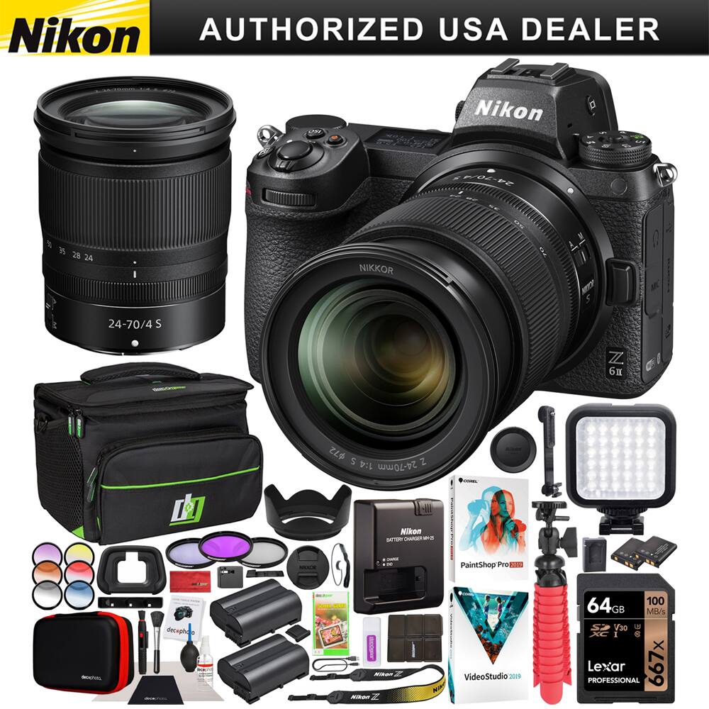 Nikon - Z6II Mirrorless Camera Body FX-Format Full Frame + 24-70mm f/4 S Lens Kit Bundle