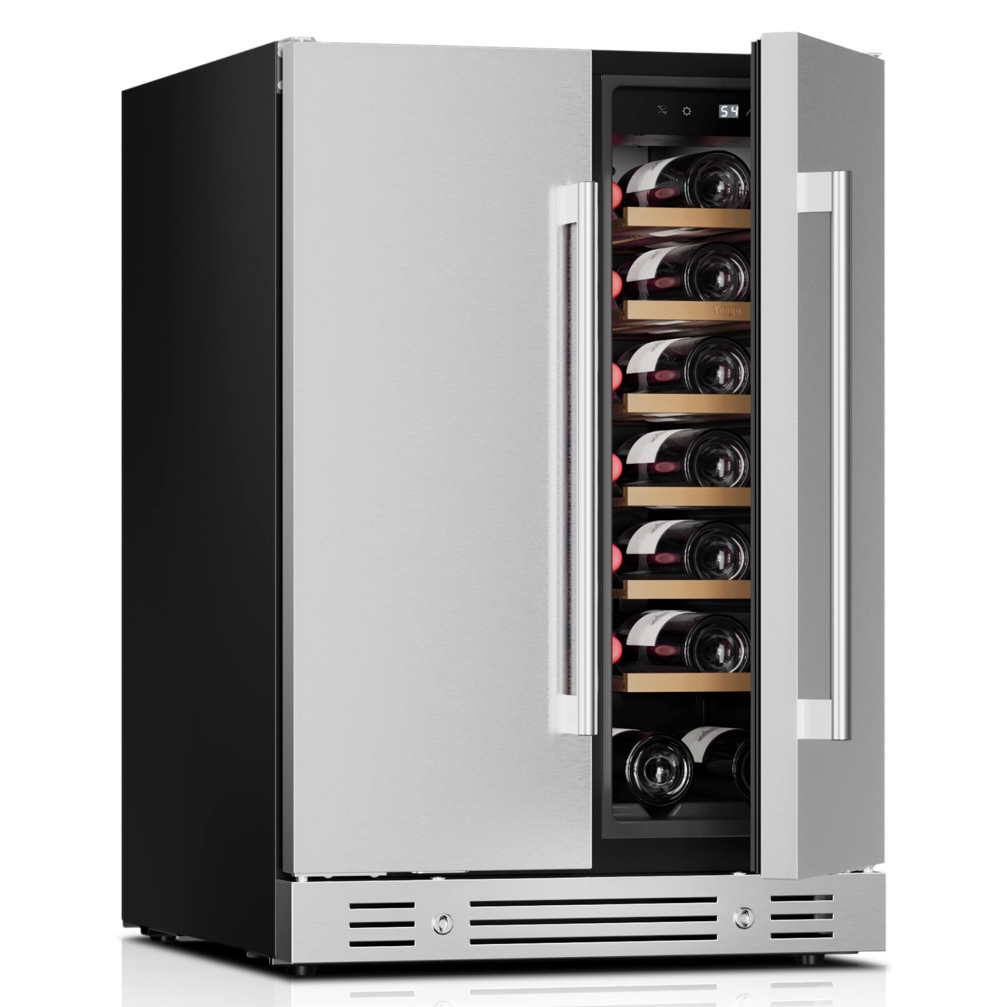 Angle. Yeego - 24 Inch Outdoor Wine and Beverage cooler Dual Zone  wine Refrigerator 60 Can & 20 Bottle, 34-65°F  Built-in - Stainless Steel.