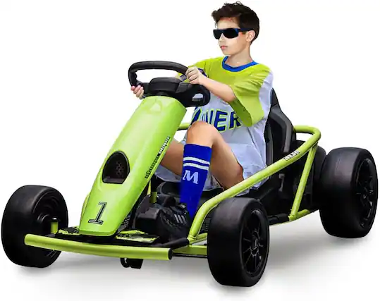 Front. Qeetex - 24V Ride-On Go Kart for Teens, Dual 300W Motors, 9Ah Battery, 8MPH Fast Speed, Drifting Wheels, Music & Horn,Metal Frame.