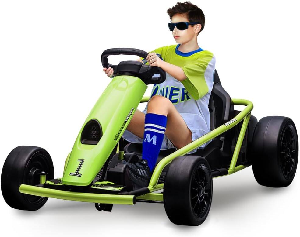 Front. Qeetex - 24V Ride-On Go Kart for Teens, Dual 300W Motors, 9Ah Battery, 8MPH Fast Speed, Drifting Wheels, Music & Horn,Metal Frame.