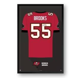 Sporticulture - Derrick Brooks Tampa Bay Buccaneers Framed 27" x 39" Retired Jersey Art Print - Multicolor
