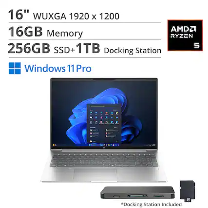 16" WUXGA 1920 x 1200
16GB Memory
256GB SSD + 1TB
AMD Ryzen 5
Windows 11 Pro
Docking Station Included