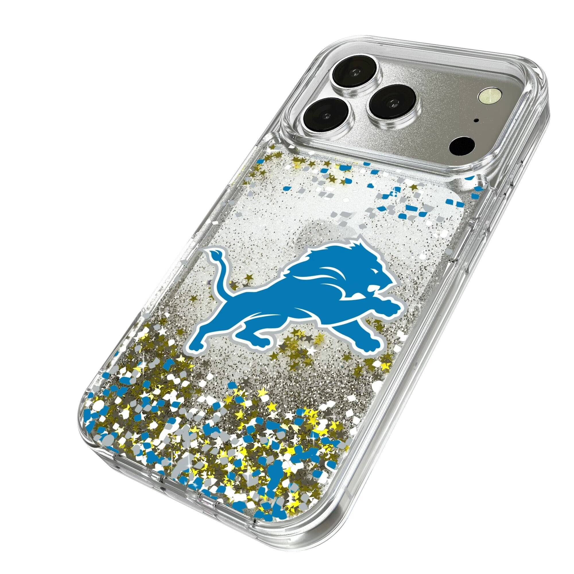 Alt View 1. Keyscaper - Detroit Lions iPhone Glitter Case with Confetti Design - 15 Pro Max - Multicolor.