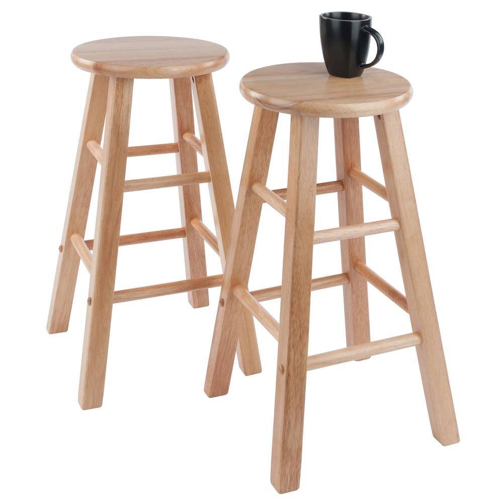 Left. FurniFact - Natural Solid Wood Kitchen Stools Set of 2, Bar Chairs for Counter Seating - Natural.