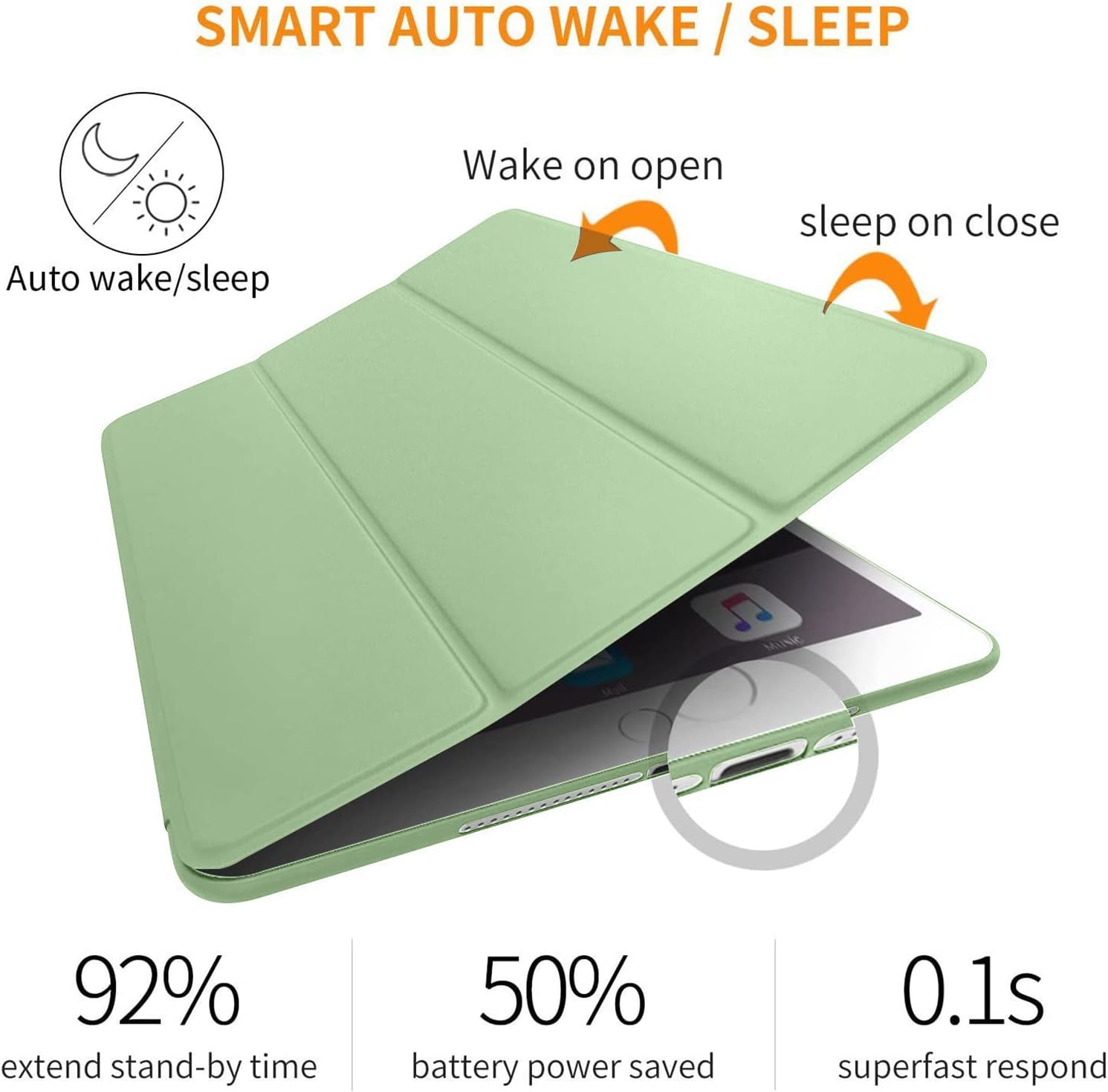 SMART AUTO WAKE / SLEEP

Auto wake/sleep
Wake on open
sleep on close

92% extend stand-by time
50% battery power saved
0.1s superfast respond