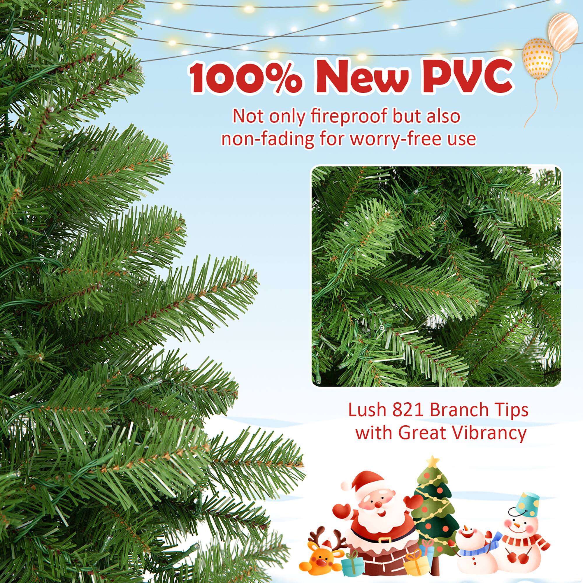 100% New PVC  
Not only fireproof but also non-fading for worry-free use  

Lush 821 Branch Tips with Great Vibrancy
