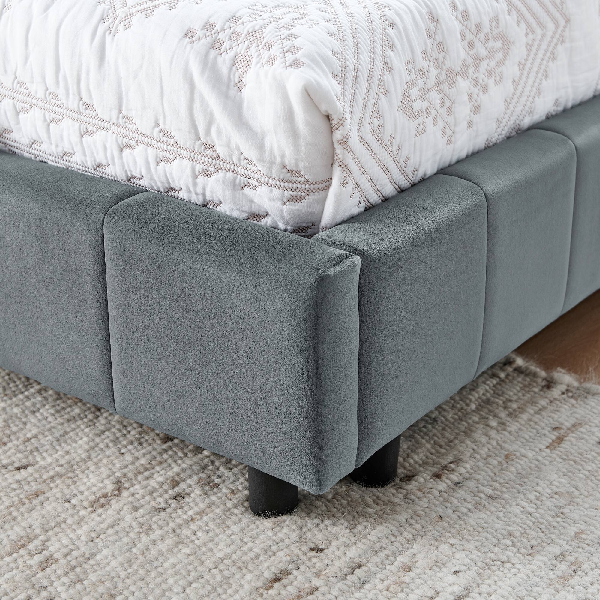 Alt View 2. Anysun - Queen Velvet Tufted Sofa Bed Frame - with Comfortable Backrest & Armrests for Bedroom or Living Room - Grey.