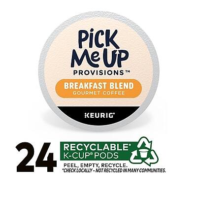 Pick Me Up Provisions™ Breakfast Blend Gourmet Coffee Keurig® Recyclable* 24 K-Cup Pods Peel, Empty, Recycle. *Check locally - not recycled in many communities.