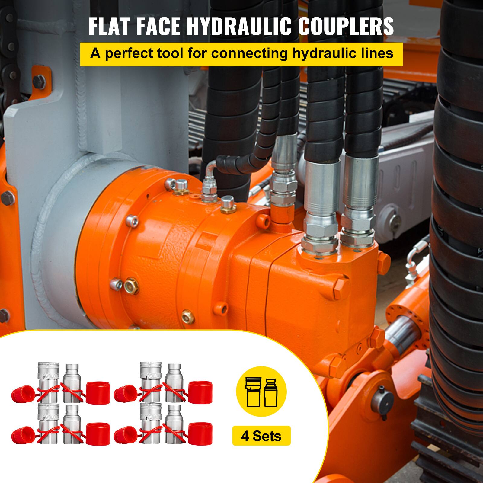 FLAT FACE HYDRAULIC COUPLERS  
A perfect tool for connecting hydraulic lines  

4 Sets